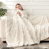 image:imageCozy Bliss Faux Fur Textured Throw Blanket for Couch Super Soft Fuzzy Checkered Bed Blanket Gift for Women Premium 3D Geom Jacquard All Season Use Cream White 5060Cream White Geom