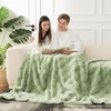 image:imageCozy Bliss Faux Fur Textured Throw Blanket for Couch Super Soft Fuzzy Checkered Bed Blanket Gift for Women Premium 3D Geom Jacquard All Season Use Cream White 5060Sage Green Geom