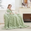 image:imageCozy Bliss Faux Fur Textured Throw Blanket for Couch Super Soft Fuzzy Checkered Bed Blanket Gift for Women Premium 3D Geom Jacquard All Season Use Cream White 5060Sage Green Geom