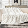 image:imageCozy Bliss Faux Fur Textured Throw Blanket for Couch Super Soft Fuzzy Checkered Bed Blanket Gift for Women Premium 3D Geom Jacquard All Season Use Cream White 5060Cream White Geom