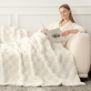image:imageCozy Bliss Faux Fur Textured Throw Blanket for Couch Super Soft Fuzzy Checkered Bed Blanket Gift for Women Premium 3D Geom Jacquard All Season Use Cream White 5060Cream White Geom