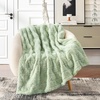 image:imageCozy Bliss Faux Fur Textured Throw Blanket for Couch Super Soft Fuzzy Checkered Bed Blanket Gift for Women Premium 3D Geom Jacquard All Season Use Cream White 5060Sage Green Geom
