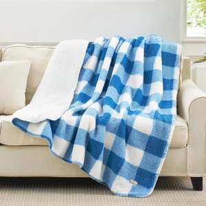 image:imageCozy Bliss Sherpa Throw Blanket for Couch Cozy Fleece Thick Warm Blanket for Winter Reversible Soft Fuzzy Plush Throw Gifts for Women and Men Room Decor Mottled Beige 50 x 60Buffalo Plaidlight Blue